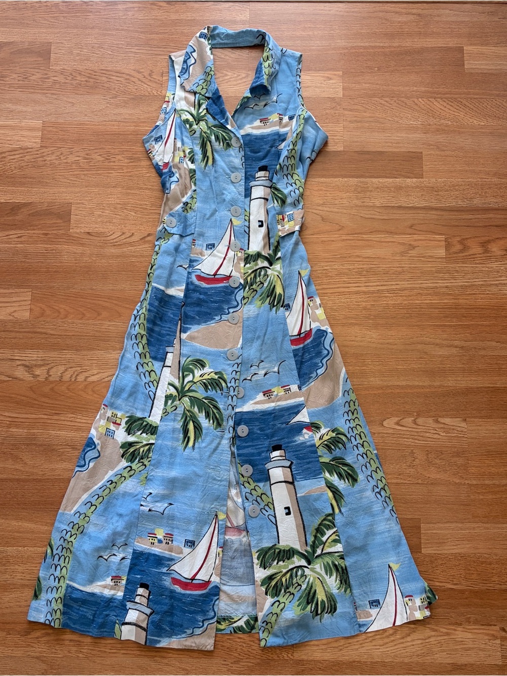 Light Blue Nautical Print Maxi Dress - Picture 2 of 7
